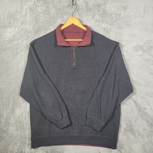 Pendleton Sweater Mens Large 1/4 Zip Pullover Gray Red Cotton